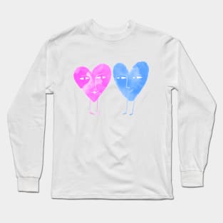 Cute blue and pink hearts in love Long Sleeve T-Shirt